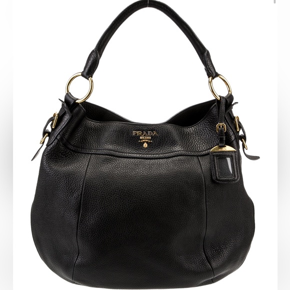 Prada Handbags - Prada Vitello Daino Black Leather Hobo Bag
